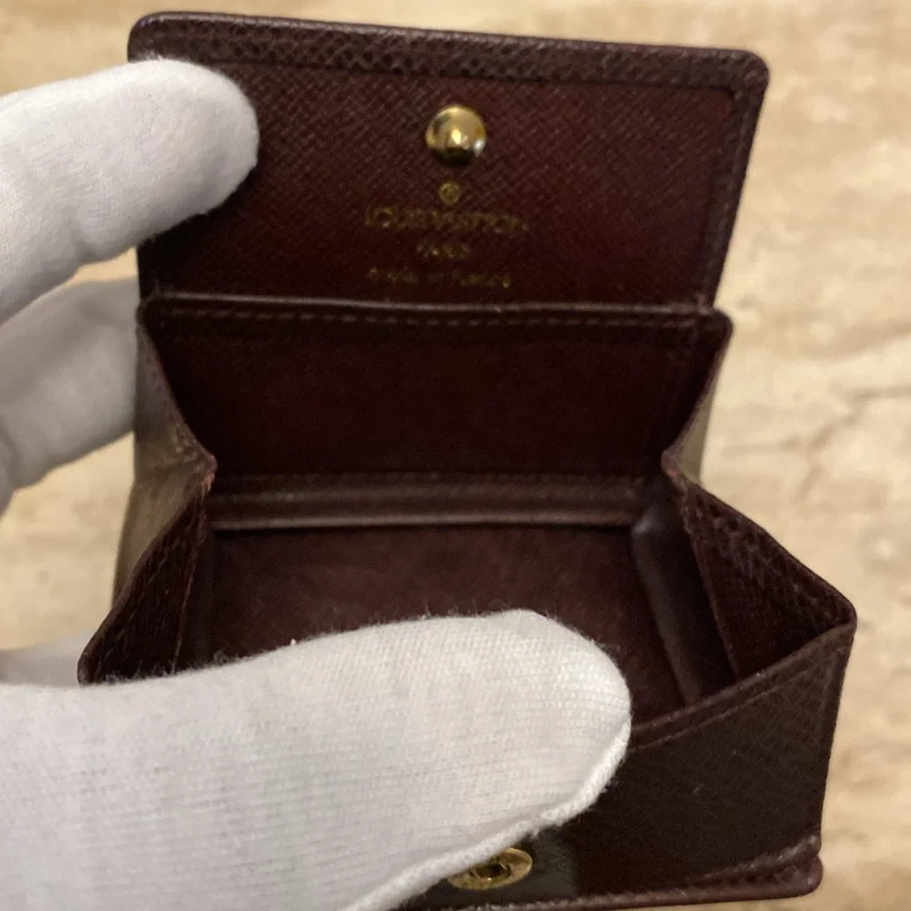 LOUIS VUITTON Brown Taiga Porte-Monnaie Boite Coin Purse in EUC